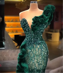 BXOXO Luxury Beaded Appliques Mermaid Evening Dresses Elegant Side Split Ruffles Tulle Prom Dress Glitter Sequins Formal Gowns