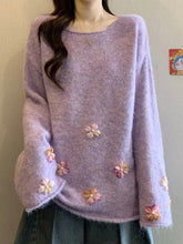 Bxoxo Sweet Floral Chic Sweater Women O Neck Cute Long Sleeve Knitted Jumpers Fashion Preppy Style Loose Lazy Wind Lady Fall Pullover