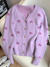 Bxoxo Stars Print Vintage Cardigan Women Casual Cute Long Sleeve Loose Knitted Sweater Korean Retro O Neck Female Purple Tops New