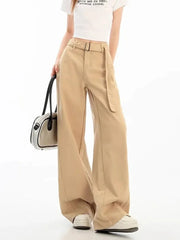 Bxoxo Belt Retro Khaki Jeans Women Y2K High Waist Loose Streetwear Denim Pants Casual American Vintage Autumn Wide Leg Trousers