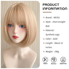 BXOXO 12 Inch Synthetic Short Straight Bangs Wigs Bob Fiber Heat-resistant Deep Wave Hair Sweet And Natural Party or Selfie