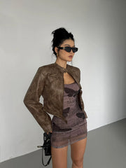 BXOXO Stand Collar Jacket Leather Short Coat Women Autumn New Straight Tube Slim Short Motorcycle Jacket Korean Sweet