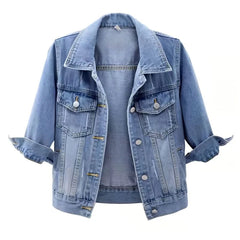 Bxoxo Spring Summer Half Sleeve Women Collared Distressed Coat Ladies Washed Cropped Denim Jacket Girl Ripped Jean Cardigan Shawl