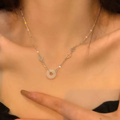 BXOXO New Chinese Style Stone Buckle Necklace New Female Minority Design Sense Clavicle Chain Neck Chain Aesthetic Jewelry