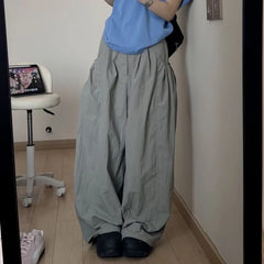 Bxoxo Gary Oversized Women Cargo Pants Wide Leg Elastic High Solid Color Korean Fashion Baggy Trousers Grunge Streetwear