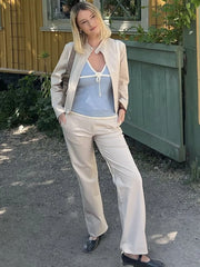 Bxoxo Knitted Deep V-neck Bow Women Crop Top Blue Patchwork Spaghetti Strap Tank Top Female Spring Slim Casual Streetwear 2024