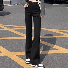 BXOXO Woman American High Waist Slim Fit Bell Bottom Jeans Female Fashion Y2k Flare Pants Girls Elastic Designer Black Denim Trousers