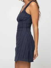 Bxoxo Women Summer Lace Short Mini Tank Dress Sleeveless Square Neck Lace Trim Solid Color A-line Dress Female Vestido 2024