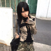 BXOXO Vintage T Shirt Women Patchwork Long Sleeve Skinny Tee Tops Streetwear Y2k Aesthetic Grunge Tops Tie Dye Tee Tops 2000s