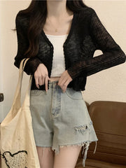 Bxoxo Sun Protection Light Weight Knitted Ice Silk Long Sve Cardigan Women's Slim Fit Summer New Sle Breathable Outerwear T-irt