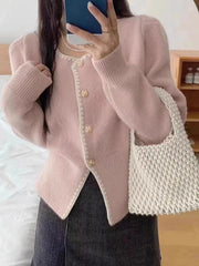 Bxoxo Sweet Chic Soft Cardigan Women Long Sleeve Fashion O Neck Knitted Jacket Fall Korean Casual Female Elegant Buttons Tops Cute New