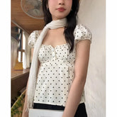 Bxoxo y2k Tank Top Women Clothes Polka Dot Print Off Shoulder Short Sleeve Buttons T Shirt Vest 2000s Clothing Streetwear