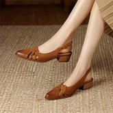 BXOXO Summer Sandals Genuine Leather Sandals Casual French Retro Pointed Toe Hollow Out GLADIATOR Sheepskin Sandals Thick Heel Shoes