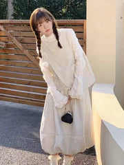 Bxoxo Kawaii Lace Patchwork T Shirts for Women Japanese Sweet Lolita Ruffles Slim Tops Y2K Sweet Preppy Long Sleeve Ladies Tees New