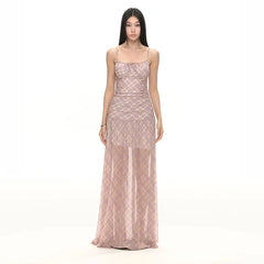 Bxoxo Retro Plaid Camis Midi Dress Women Summer Sexy Spaghetti Straps Backless Dress French Elegant Slim Party Night Vestidos Mujer