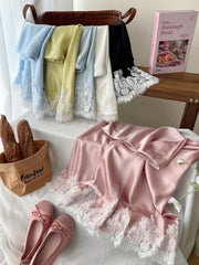 Bxoxo Elegant Satin Skirt Women French Style Lace Patchwork Long Skirts Fairycore Fashion Slim Up A-line Skirts Aesthetics