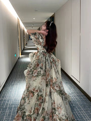 Bxoxo Summer Even Floral Dress Women Casual Short Sleeve Long Dress Office Lady Birthday Party Formal Dress Korean Holiday Chic