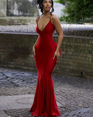 BXOXO Sexy Backless Women Evening Maxi Dress Folds V-Neck Sleeveless Coquette Elegant Mermaid Matching Banquet Prom Bodycon