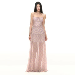 Bxoxo Retro Plaid Camis Midi Dress Women Summer Sexy Spaghetti Straps Backless Dress French Elegant Slim Party Night Vestidos Mujer