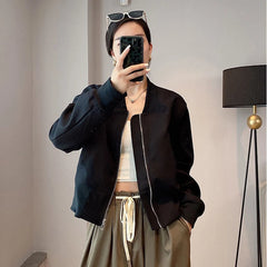 Bxoxo Streetwear Crop Jacket for Women Y2K Autumn Loose Long Sleeve Zipper Baseball Uniform Coat Korean Fashion All Match Outerwears