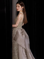 BXOXO Halter Sequins Celebrity Dress Tassel A-line Saudi Arabic Sparkle Detachable Trailing Quinceanera Bride Woman Dance Formal Gown