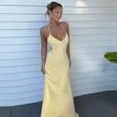 BXOXO Women's Satin Long Slip Dress Solid Color Sleeveless Spaghetti Strap Back Cross Slim Fit Dress Summer Party Clubwear