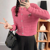 Bxoxo Ribbon Button Up Knit Cardigan Sweater for Women Long Sleeve Button Front Sweater Jacket Teen-girl Y2K Cute Outfit