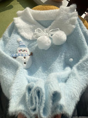 Bxoxo Sweet Faux Mink Cashmere Sweaters Women Kawaii Snowmen Long Sleeve Knitted Pullover Casual Cute Preppy Style Chic Loose Jumpers