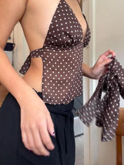 Bxoxo Rockmore Summer Camisole Slim Vest Sexy Women Sleeveless V-Neck Ribbon Tank Top Female Solid Polka Dots Tops Y2k Coquette