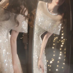 BXOXO Customized Sparkling Champagne Prom Dress Off The Shoulder Blingbling Sequin Floor-length A-line Elegant Slim Evening Bridesmaid