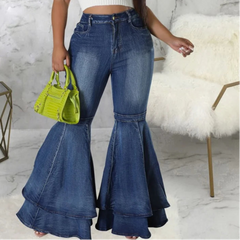 BXOXO Fashion Splicing Layers Flared Jeans Women High Waist Comfortable Commuter Denim Pants Female Casual Stretch Wide Leg Trousers