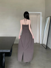 Bxoxo Ruched Backless Halter Maxi Dress For Woman Summer 2025 Tunic Ball Gown Strapless Long Dress Elegant Party Clothes