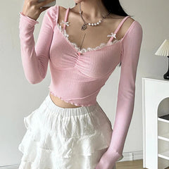 BXOXO - Sweet Coquette Lace Trim Top