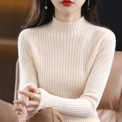Bxoxo Women Half Turtleneck Knit Sweater Autumn Casual Simple Basic Slim Pullovers Solid All Match Warm Long Sleeve Jumper Mujer