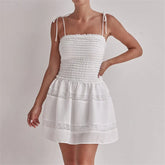 BXOXO Women's Summer Slip Dress Sheer Lace Patchwork Sleeveless Tie Spaghetti Strap Backless Mini Dress Y2K Streetwear