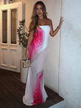 BXOXO Mesh Floral Print Sexy Maxi Dress For Women Gown Off-shoulder Strapless Sleeveless Backless Bodycon Club Long Dress