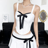 BXOXO Contrast Bow Stitching Crop Top Vintage y2k Sleeveless Slim-fitting Corset Tops Women Korean Style Tees Summer Streetwear