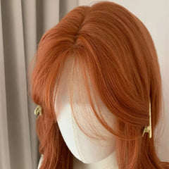BXOXO Orange Wig for Women Lace Front Big Wave Curly Long Hair for Cosplay Daily Use 24inch Pumpkin Color Halloween Wigs