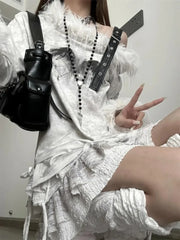 BXOXO Fashion Punk Slash Neck Print T-shirts Spring Autumn New Mid-length Tops Women Y2k Grunge Long Sleeve Street Tee Shirt