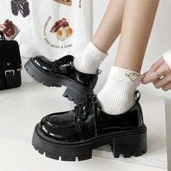 BXOXO Chunky Platform Oxfords Shoes for Women spring Non Slip Lace Up Flats Woman Thick Bottom Patent Leather Gothic Shoes