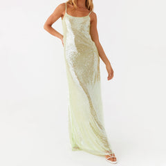 BXOXO Women Shiny Sequins Dress Summer Draped Backless Spaghetti Strap Party Dress for Vacation Cocktail Beach Streetwear