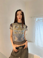 BXOXO Kawaii T Shirt Women Patchwork Mesh Tops Y2k Crop Tops Streetwear Retro Tee Tops Tie Dye Tshirts Japanese Grunge Tops