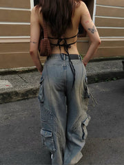 BXOXO Sequins Leopard Print Women Vest Backless Halter v-Neck Lace-Up Sleeveless Street Skinny Summer Trend Versatile Tops