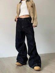 Bxoxo Grunge Black Jeans Women Y2k Vintage Oversized High Street Wide Cargo Denim Trousers Casual Baggy Straight Denim Pants