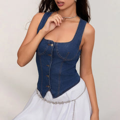 BXOXO Women Denim Push Up Bustier Tube Top Square Neck Sleeveless Button Down Corset Jeans Strapless Slim Fit Crop Top