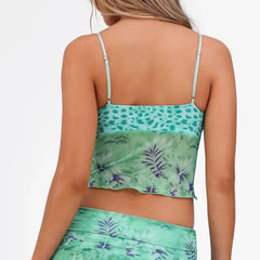 BXOXO Women's Floral Print Cami Tops Summer Spaghetti Strap V Neck Patchwork Camisole Tank Tops Holiday Beachwear