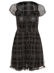 BXOXO Lattice Pattern A-Line Short Sleeve Mini Dress For Womens Clothes Summer Casual Stretch Comfortable Lady Streetwear