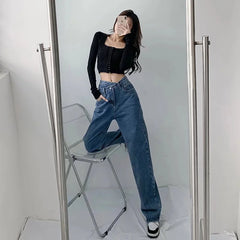 Bxoxo 1970s Retro Crossbody High-waist Slimming Drag-on Straight-crotch Long Pants Women Summer Cotton Material