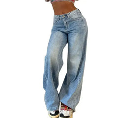 BXOXO Vintage American-style Straight Jeans Women High Waist Casual Loose Denim Pants Female Comfortable Commuter Wide Leg Trousers 24