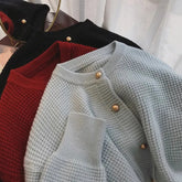 Bxoxo Long Sleeve Knit Cardigan for Women Korean Loose O Neck Single Breasted Casual Sweaters Y2K Sweet Soft Preppy Solid Jumper New